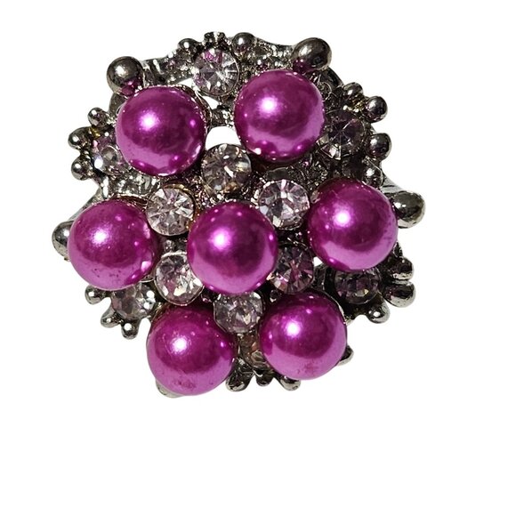 Vintage Purple Rhinestone Silver Tone Adjustable Ring Retro 50s 60s Fashion - Picture 1 of 4